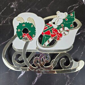 Vintage William A Rogers (Oneida) Silverplate Christmas Sleigh Trivet Enamel